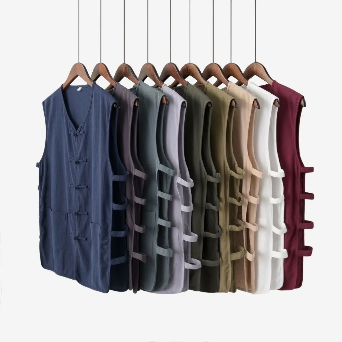 plus Size Cotton Linen Men's Summer Vest Chinese Style Tang Suit Shoulder Pad Button up Casual  Color Traditional Costume