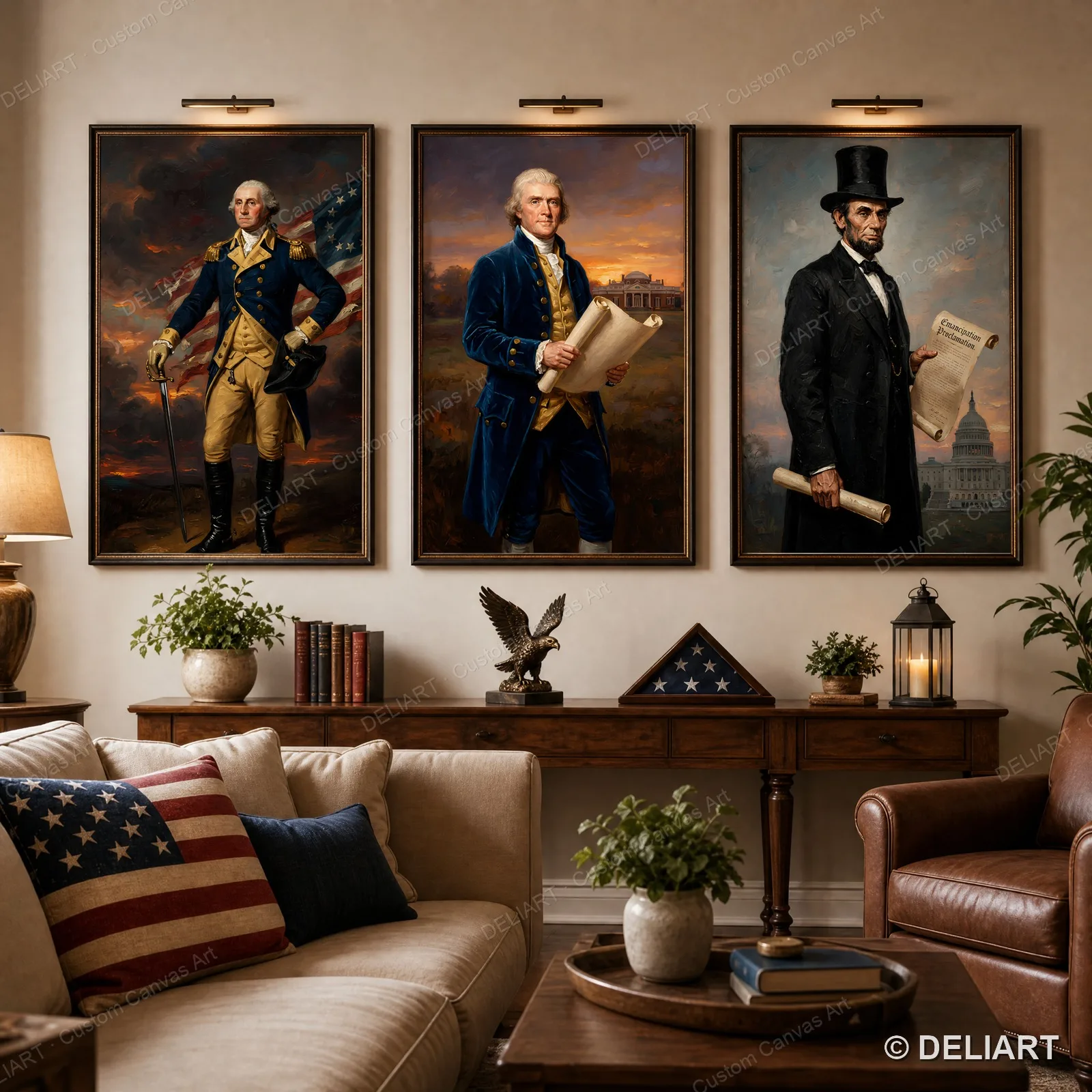 1 & 3 PCS Set Washington Jefferson Lincoln Oil Painting Canvas Wall Art Founding Fathers Patriotic Decor Unframed