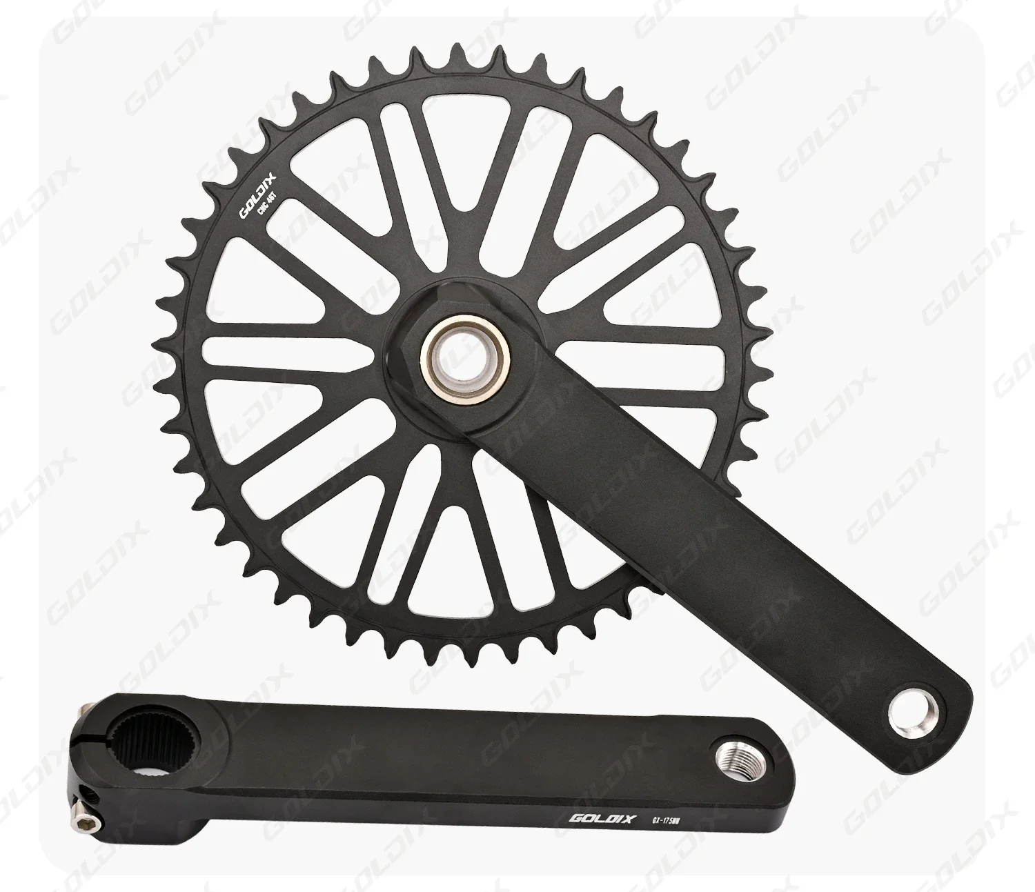 GOLDIX Rennrad-Kurbelgarnitur, 165/170/172,5/175 mm Länge, aus Aluminiumlegierung, geschmiedet, für Fahrräder mit Einzelgang, mit schmalem und breitem Kettenblatt. – Detail 9