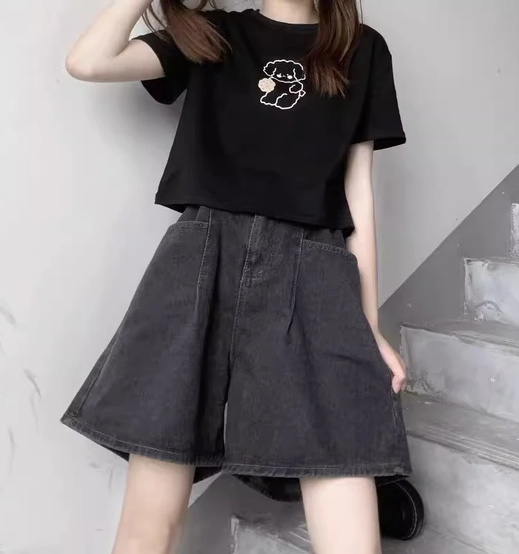 

High Waist Loose A-Line Denim Shorts Women Summer New Style plus Size MM Straight Leg Hot Pants Casual Wear Resistant