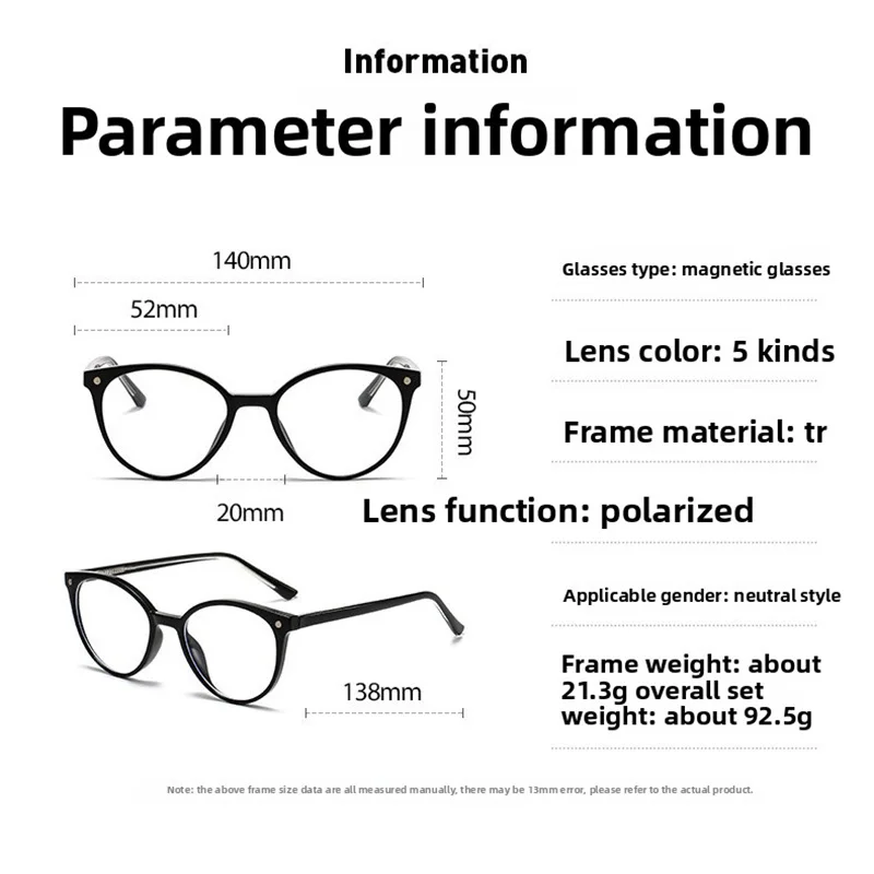 Multi-functional Prescription Glasses Myopia -0.5 To -6.0 Cat's Eye Frame Magnetic Clip Blue Light Blocking Shortsighted