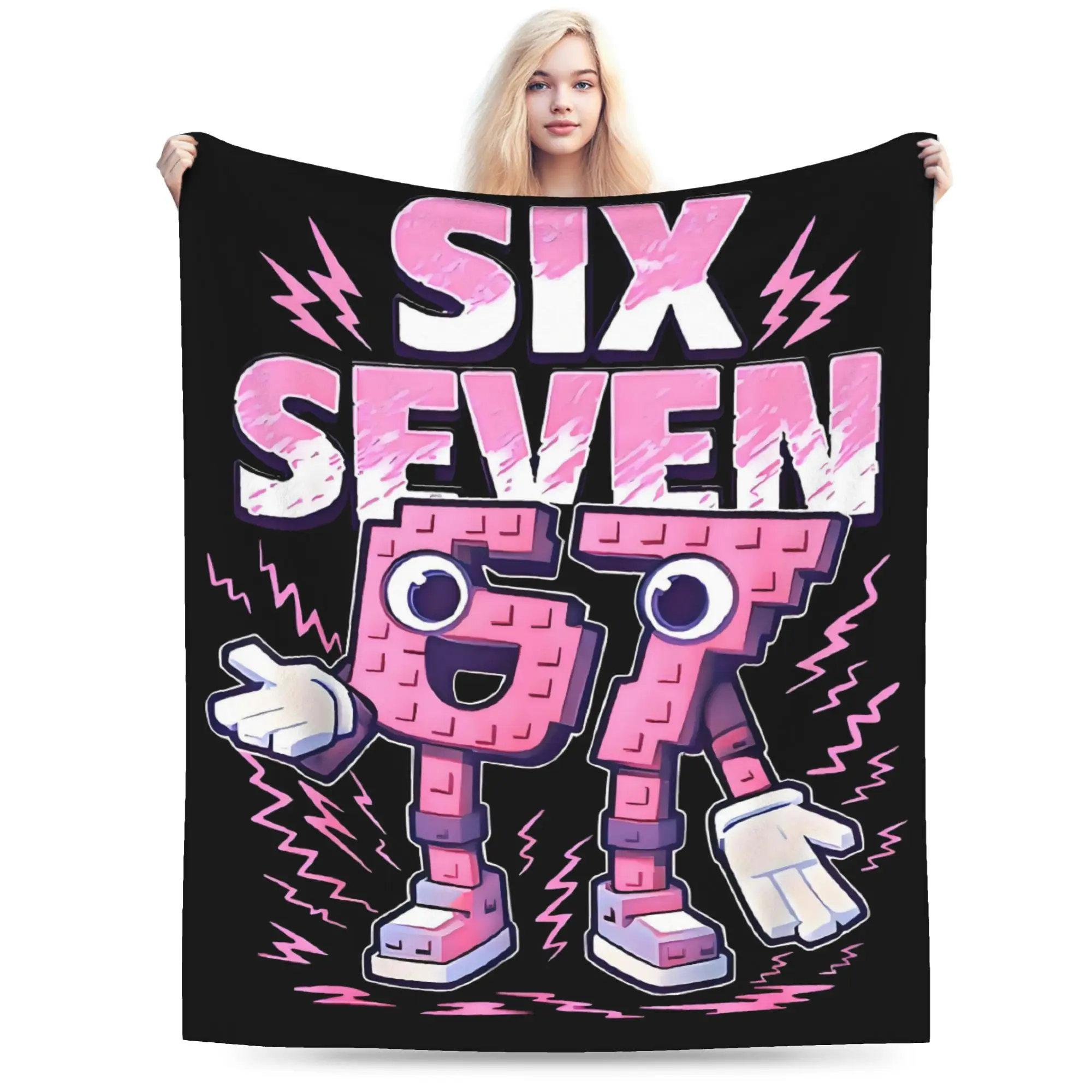 Custom 67 Six Seven  Blanket Warm Fleece Soft Flannel Italian Cartoon Throw Blankets for Bedroom Couch Office Spring