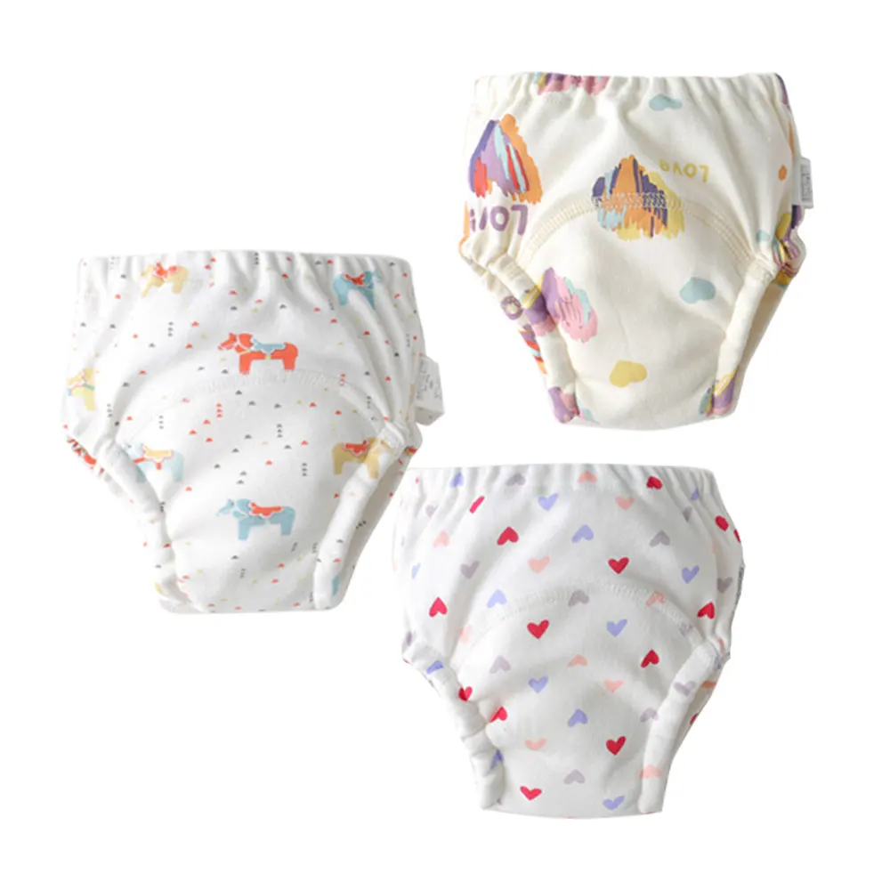 3 Pack Children's Learning Panties Washable 100% Cotton 4-Layer Gauze Cloth Diapers Breathable Reusable Toilet Training for Kids