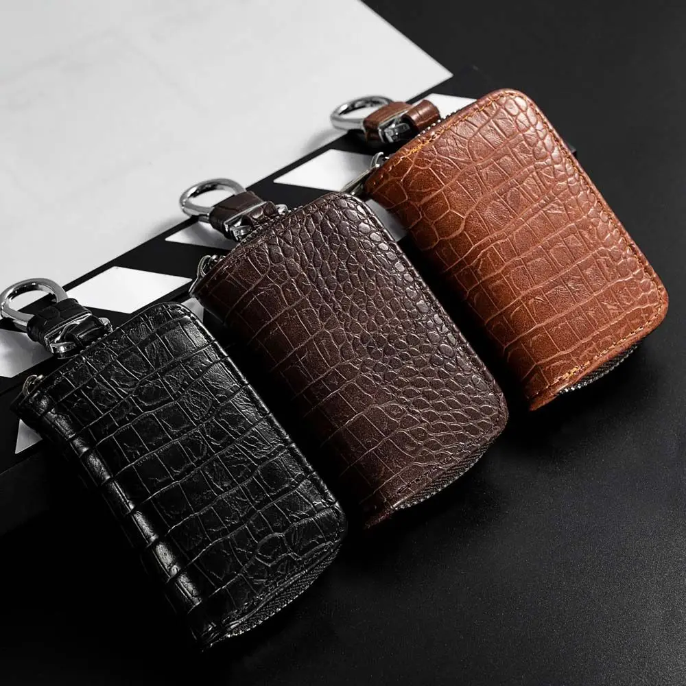 

Portable Universal Keychain Men PU Leather Crocodile pattern Car Key Wallets Zipper Key Case Bag Car Key Case Key Bag Case