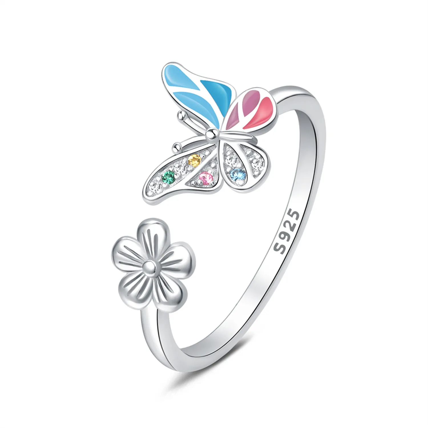 

PANPOKI S925 Sterling Silver Butterfly Insect Flower Opening Ring For Women Original Finger Ring Jewelry Party Trendy Gifts