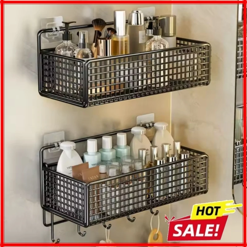 Hängendes Badezimmer-Aufbewahrungsregal, Gitterregal für Shampoo, Duschgel, Make-up, Wandmontage, Badezimmer-Organizer ohne Bohren