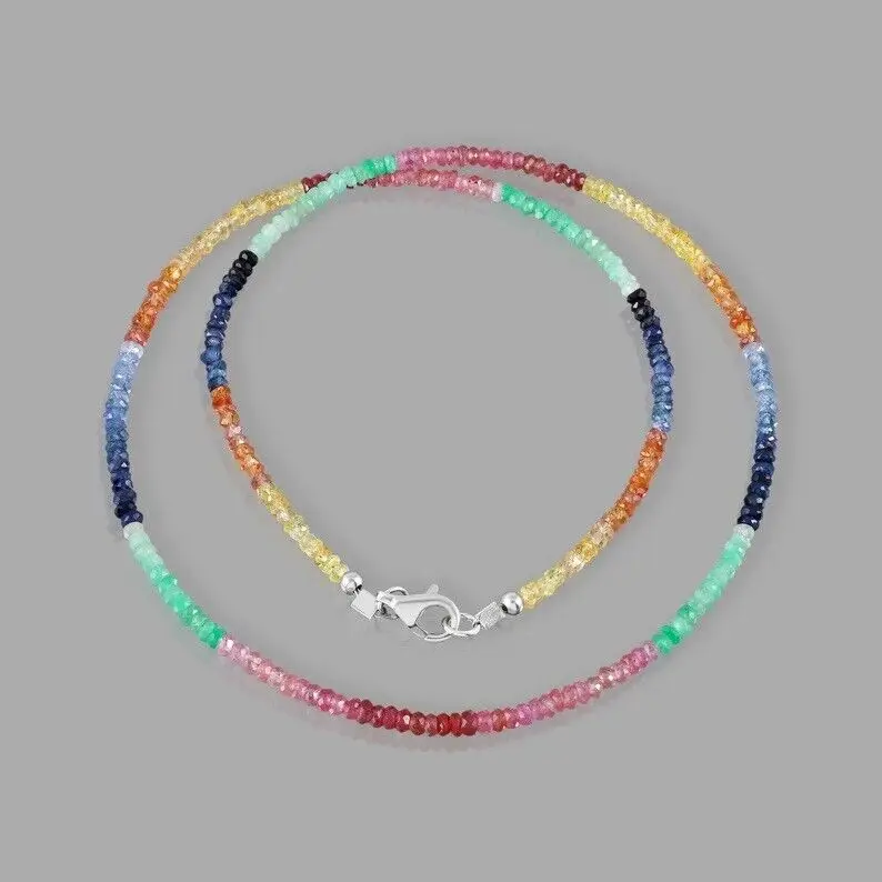 Natural Multi-Sapphire Faceted Beaded Necklace (2*4mm) - Astrological Gemstone