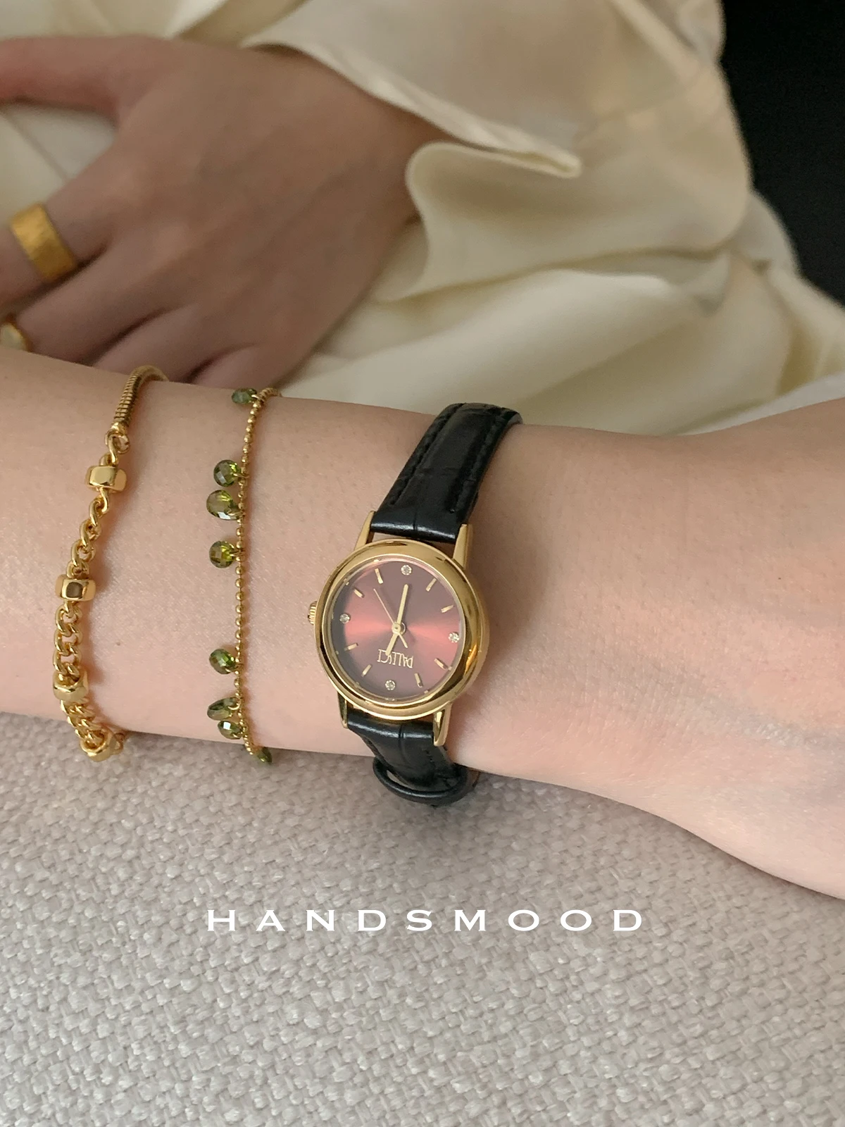 طراز فرنسي قديم، ذهبي أحمر، قرص دائري، ساعة نسائية عصرية ورائعة وأنيقة، ساعة يد فاخرة عالية الجودة. #5