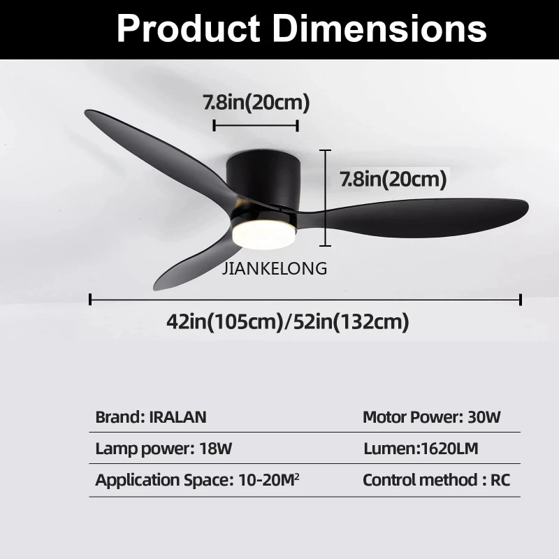IRALAN Modern Simple Ceiling Fan With Light Living Room Home Fan Black White Low Floor DC Motor Ceiling Fans With Remote Control