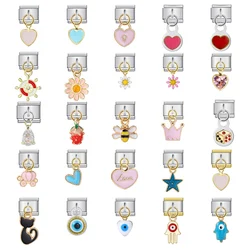 GEMOSA Fashion Glaze Flower Star Heart Eyes Cat Pendant Italian Links Charm Fit 9mm Stainless Steel Bracelet Jewelry DIY Making