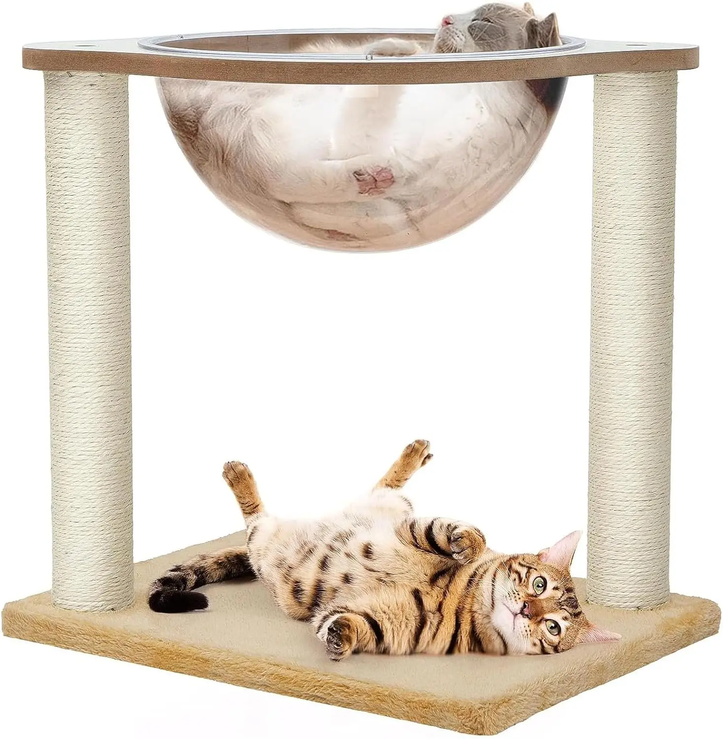 Cama tipo hamaca para gatos con poste rascador de sisal natural para interiores, torre moderna para gatos