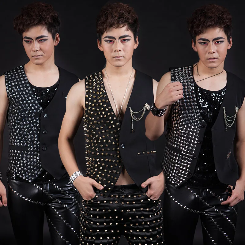 New Men's Stage Vest Clothes Bar DS Sequined Vests Stage Dress Tide Nightclub Male Singer Clothing Summer Plus Size Tops Hombre