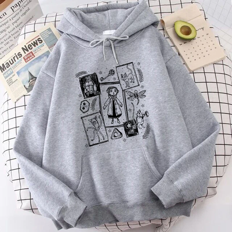 Funny Coraline Gothic Hoodies Halloween Graphic Harajuku Hooded Men Women Vintage Y2k Sweatshirts Pullovers Streetwear Clothes