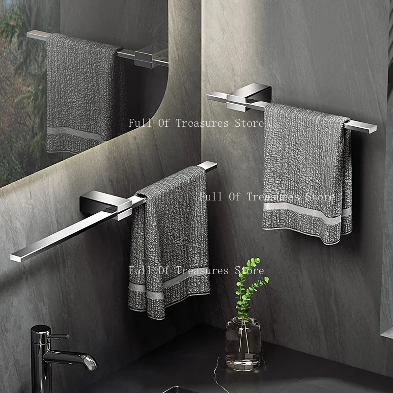 Black Toilet Hanging Non Perforated Towel Rack, Simple And Creative, Extendable Towel Pole, Stainless steel Towel Rack