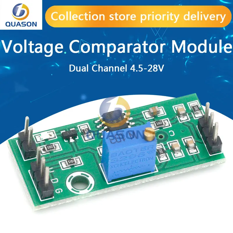 LM393 Voltage Comparator Module Signal Waveform Adjustable High Low Level/Load Drive Dual Channel 4.5-28V High Voltage Module