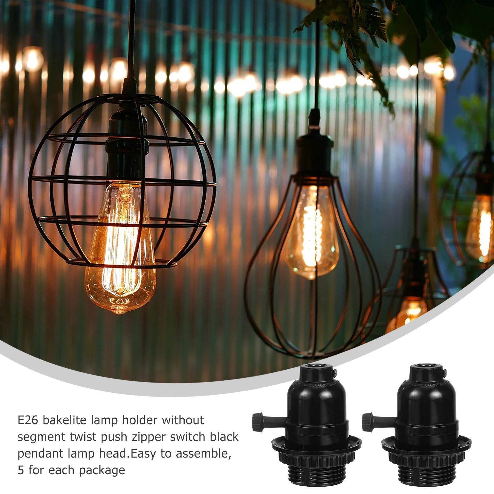 

5Pcs E26 Bulb Holder Bakelite Vintage Lamp Socket with Ring for Hanging Light Fixture Ceiling Pendant Decor Pendant Light Socket