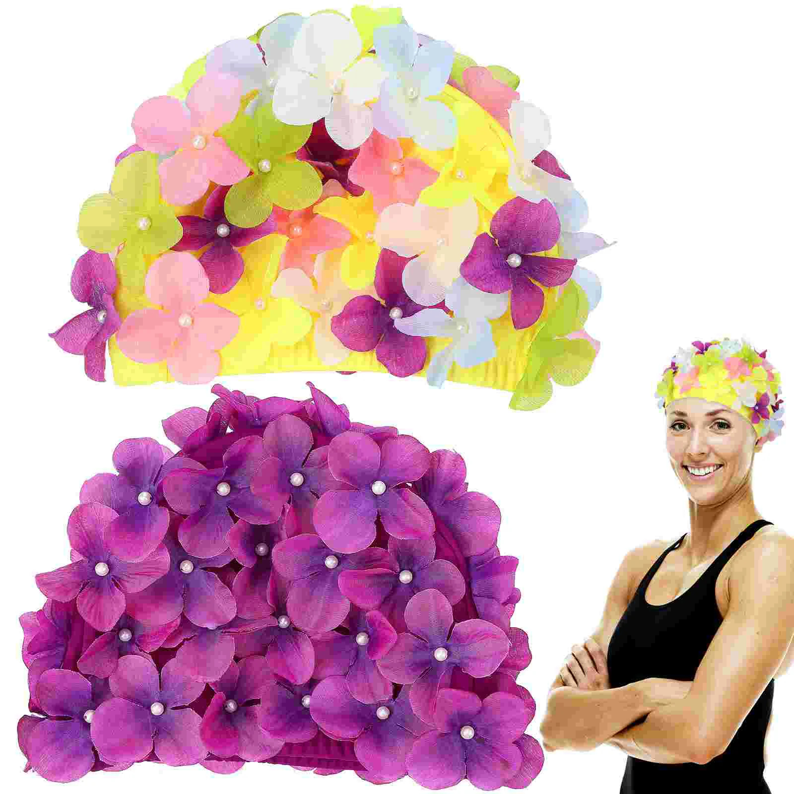 

2 Pcs Manual Flower Swimming Cap Girl Child Caps for Women Head Nylon Fabric Wear-resistant Hats