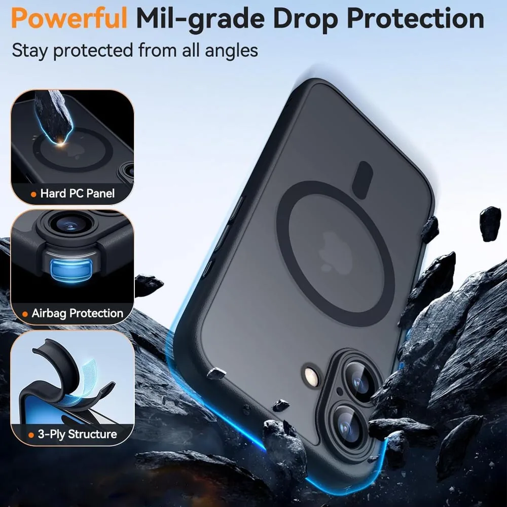 حافظة مغناطيسية فاخرة مضادة للصدمات لهاتف آيفون 17 Air 16 15 14 13 12 11Pro Max Magsafe غطاء شفاف غير لامع #5