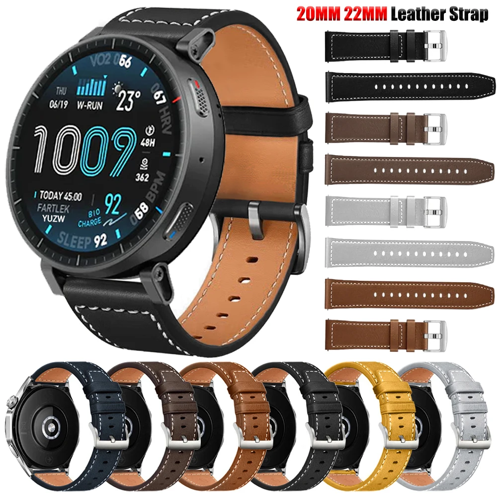 Bracelet en cuir 20mm 22mm pour Huami Amazfit Active Max 48mm/Active 2, bracelets réglables pour Amazfit BALANCE 2/Bip 6 5 UNITY