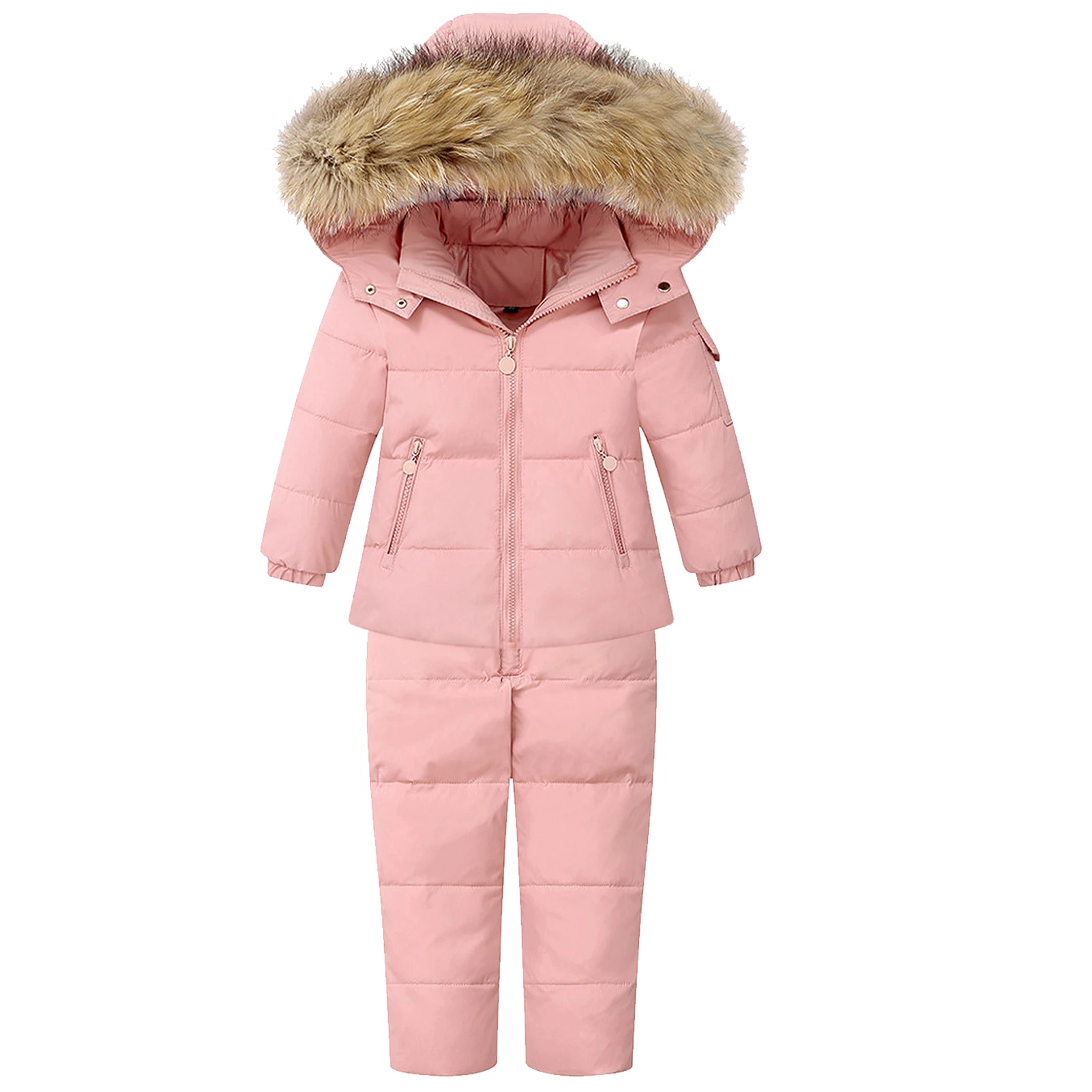 Baby Girls Snowsuits,White Duck Down Hooded Jacket,2-Piece Toddler Boys Windproof Snow Wear,Kids Down Coat with Snow Pants