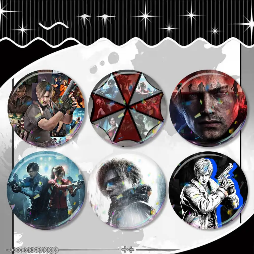 Game R-Resident E-Evil Requiem Leon Laser Badge Creative Pins Brooch for Bag Clothes Hat Decor Gifts Fans Collect