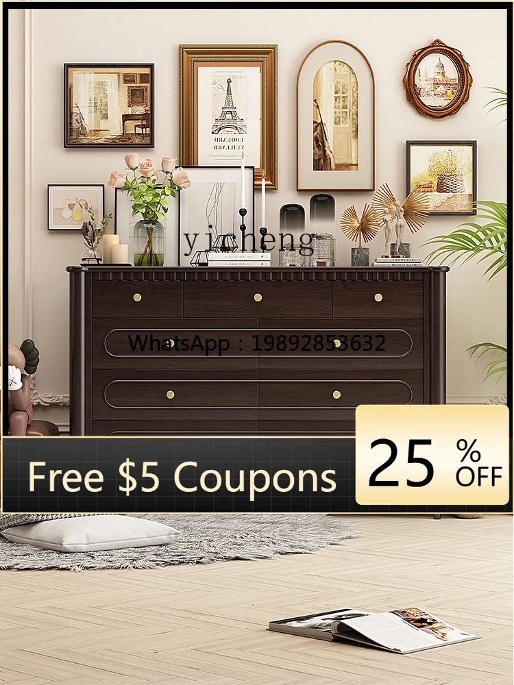 

Solid Wood Nine-Drawer Cabinet Living Room Home Locker Retro Storage 7-Drawer Cabinet Bedroom Furniture