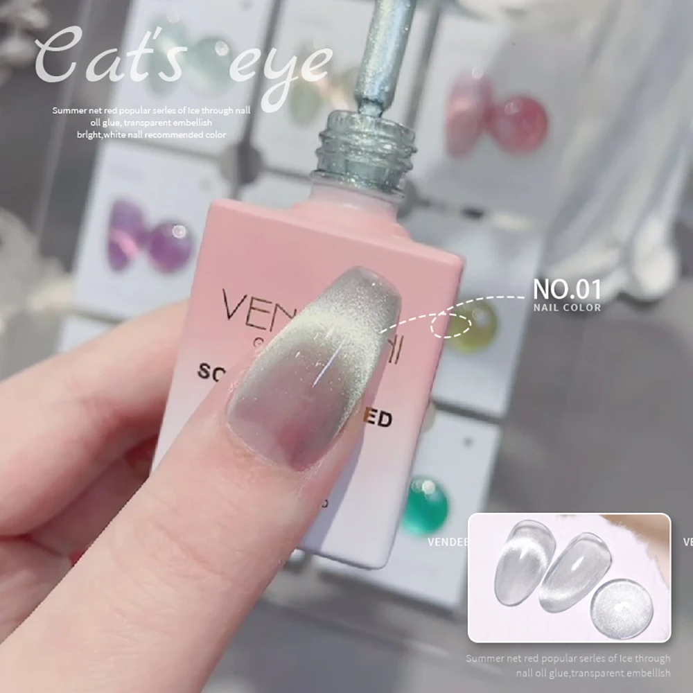 Vendeeni 9 Farben Sunglow Cat Eye Gel Nagellack Magnetischer UV Soak-Off Gel Lack Rosy Clouds Light Nail Art Gel Lack 15ml – Detail 6