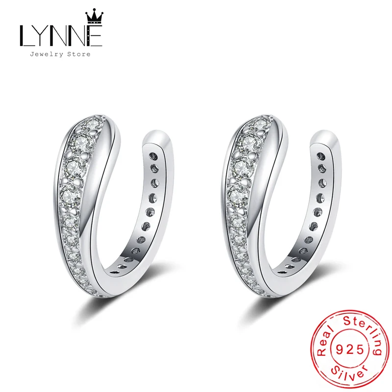 

Punk Rock Unisexual U Type Zircon Clip Earrings 925 Sterling Silver C Shape Rhinestone Ear Bones Nose Clip Women&Men Jewelry