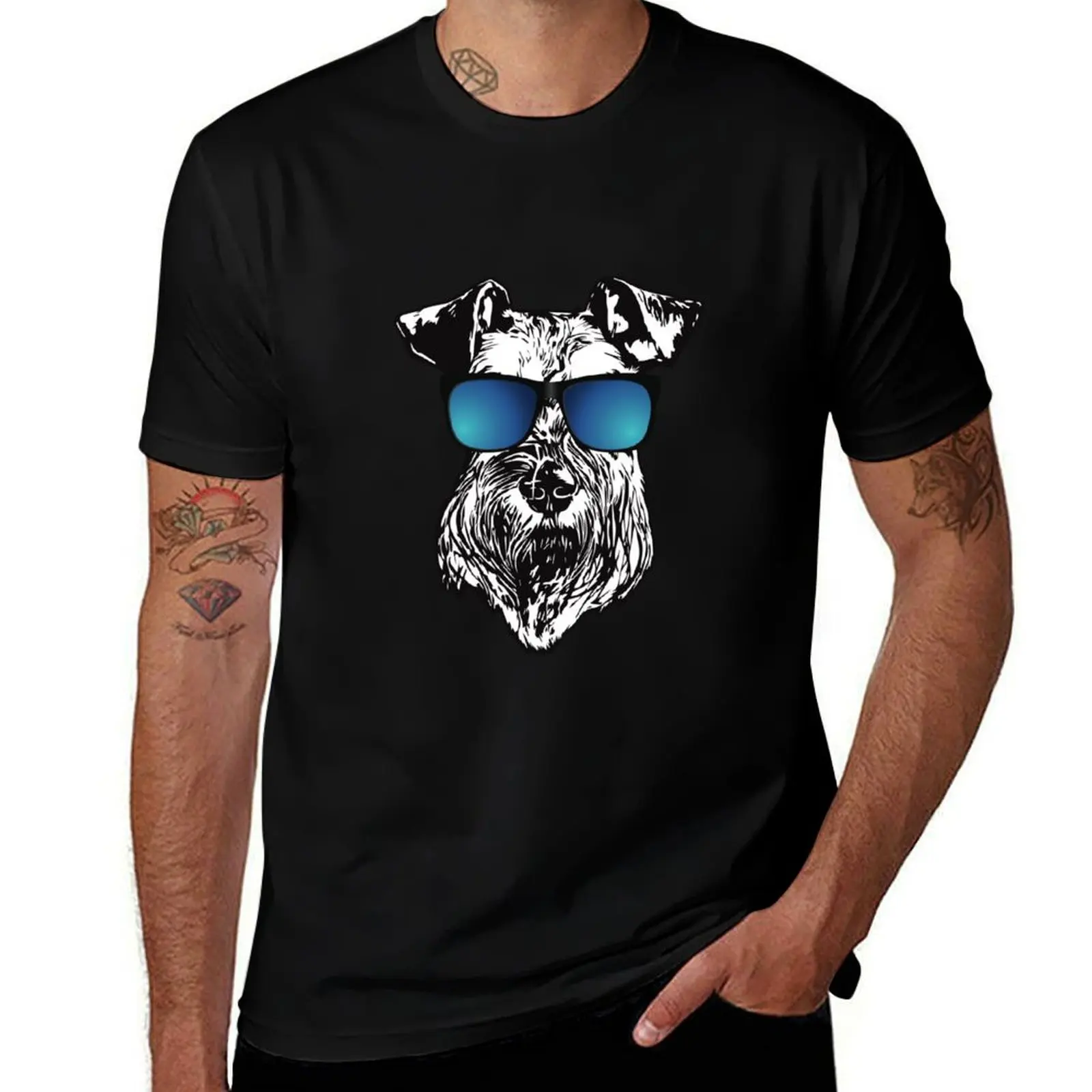 

Schnauzer With Cool Blue Sunglasses T-Shirt Modern Print Casual T-Shirt