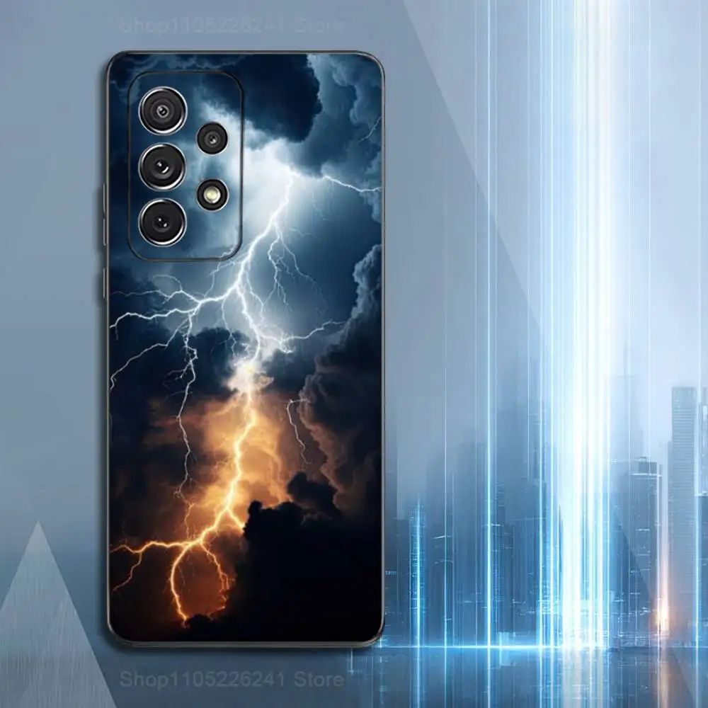 Custodia per telefono Nature Thunderbolt Lightning per Samsung S22, S21, S20, S10, S9, S25, S24, S23, Ultra, FE, Plus, Lite, morbido silicone nero