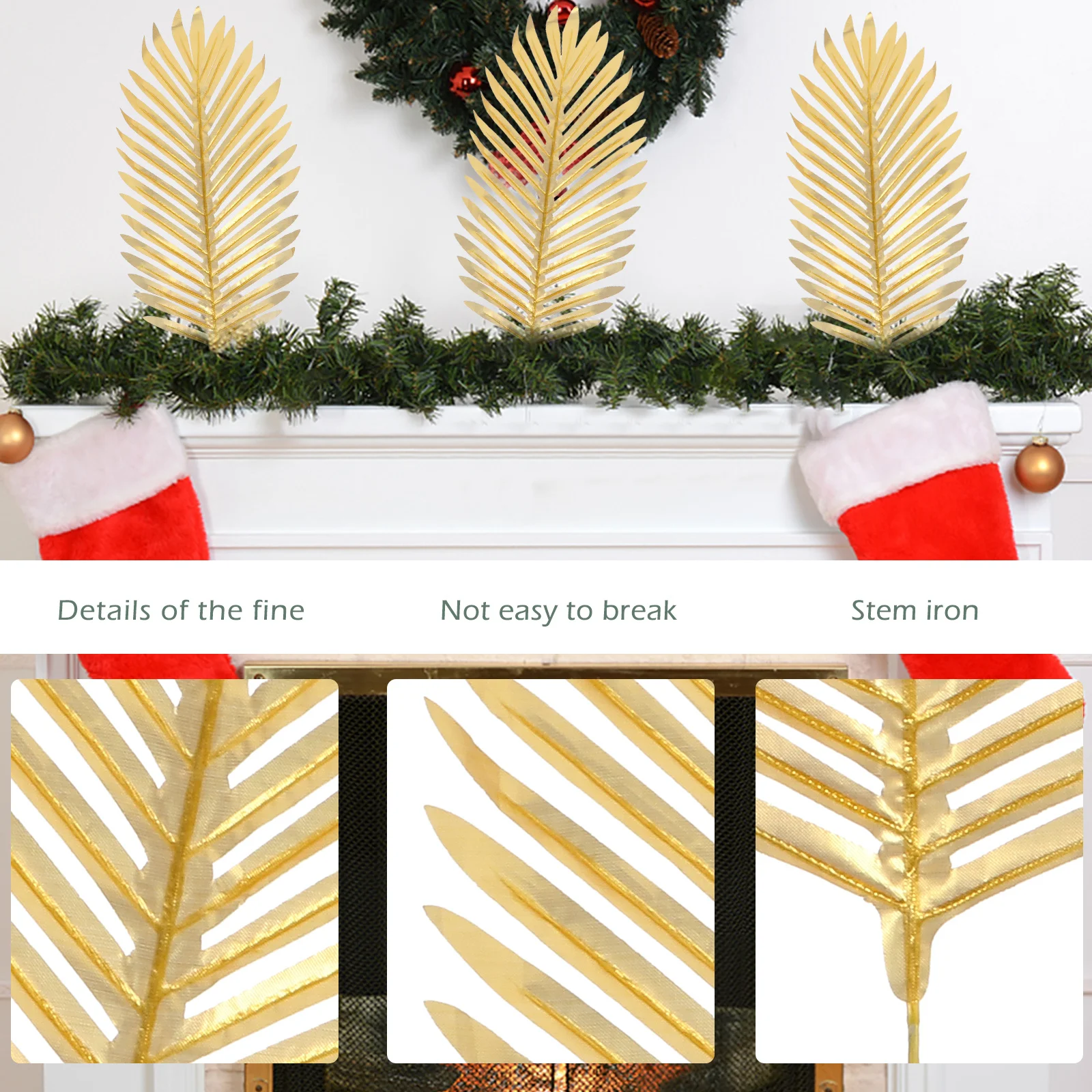 

1Set Decorative Faux Palm Leaves Artificial Flexible Branches with Iron Stem Wedding Party Jungle Theme Props for Indoor Outdoor