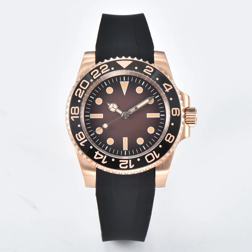Parnsrpe 40 мм механические часы из розового золота с сапфировым стеклом NH35 часы с механизмом светящаяся дата водонепроницаемые
