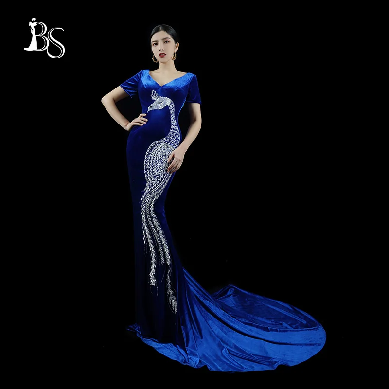 

Baisha Evening Dress With Train Embroidery Handmade Beaded Prom Gown Custom Celebrity Velvet Skirt For Formal Occasions H853