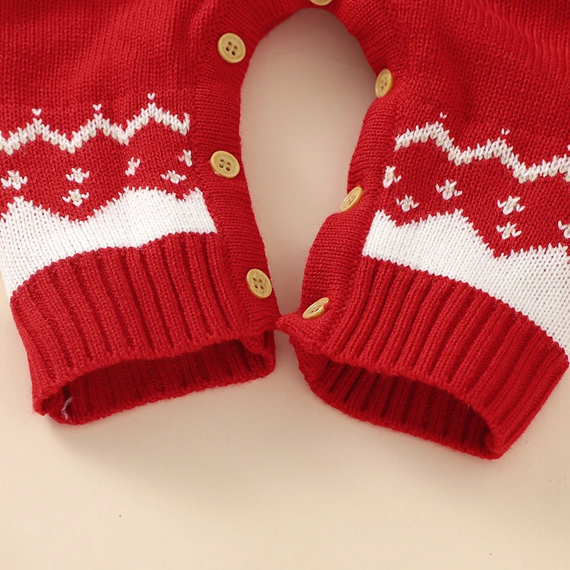 Baby Christmas Rompers Winter Long Sleeve Knit Newborn Boys Girls Outwear Jumpsuits Red Reindeer Toddler Playsuits Clothes 0-18m