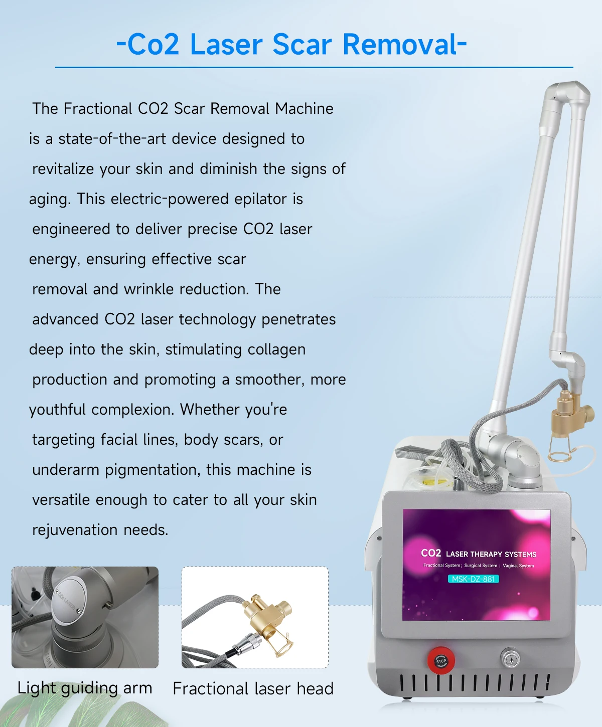 Professionelle CO2-Laser-Narbenentfernungsmaschine Fraktionierte Lasermaschine zur Hautverjüngung Faltenentfernung und Pigmentbehandlung – Detail 6