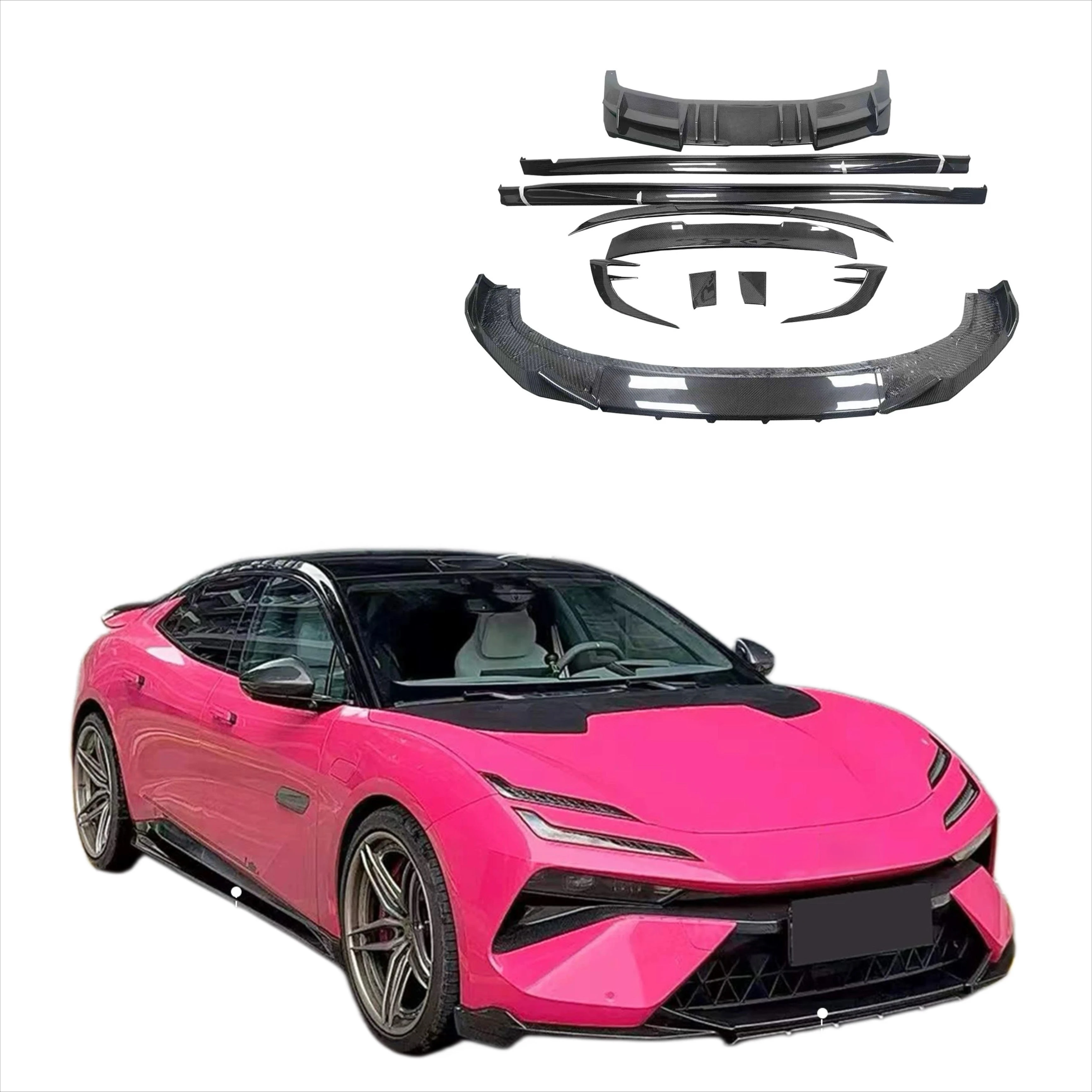 Kits de carrocería Restomod para autos clásicos, kit de carrocería de fibra de carbono seca para Lotus Emeya, actualización estilo Ab-ina, alerón delantero, alerón trasero, faldones laterales, alerón trasero.