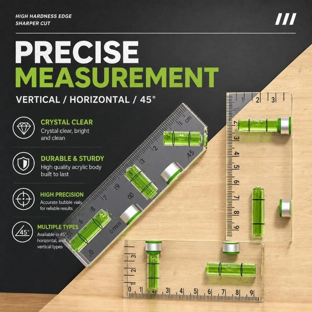 1PC Acrylic Mini Level Ruler Magnetic Horizontal Vertical Spirit Level High Precision Transparent Angle Measuring Tool view 3