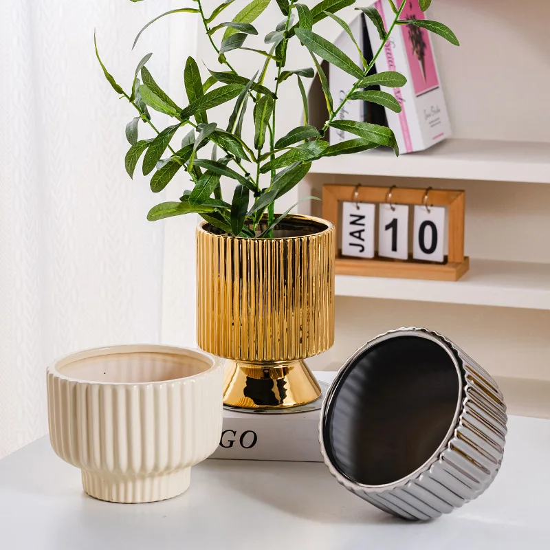 Goblet Ceramic Flowerpot Luxury Advanced Ceramic Potted Simple Desktop Decoration Vase Flower Arrangement Planting Accessories