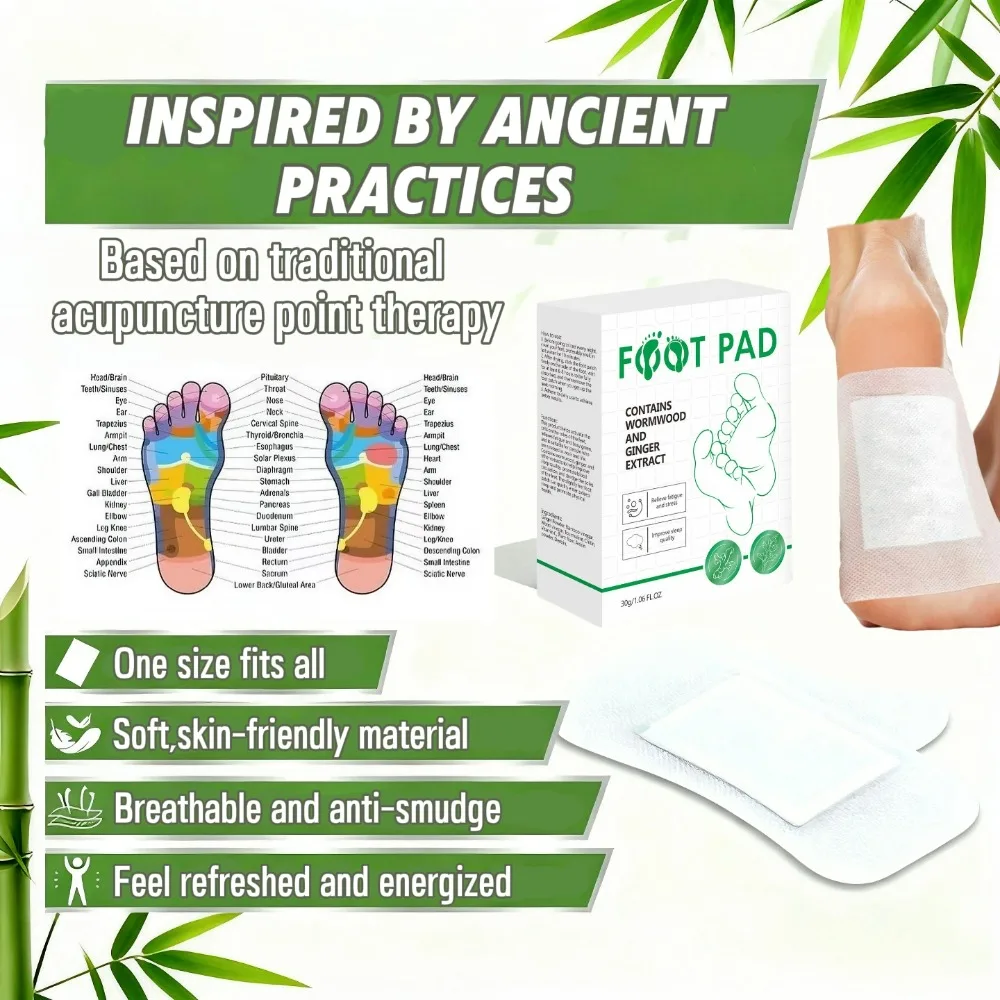 30 Paar Fuß-Detox-Pads, Detox-Fußpolster für guten Nachtschlaf, mit natürlichem Bambus und Ingwer, lindert Müdigkeit, nicht auslaufendes Design