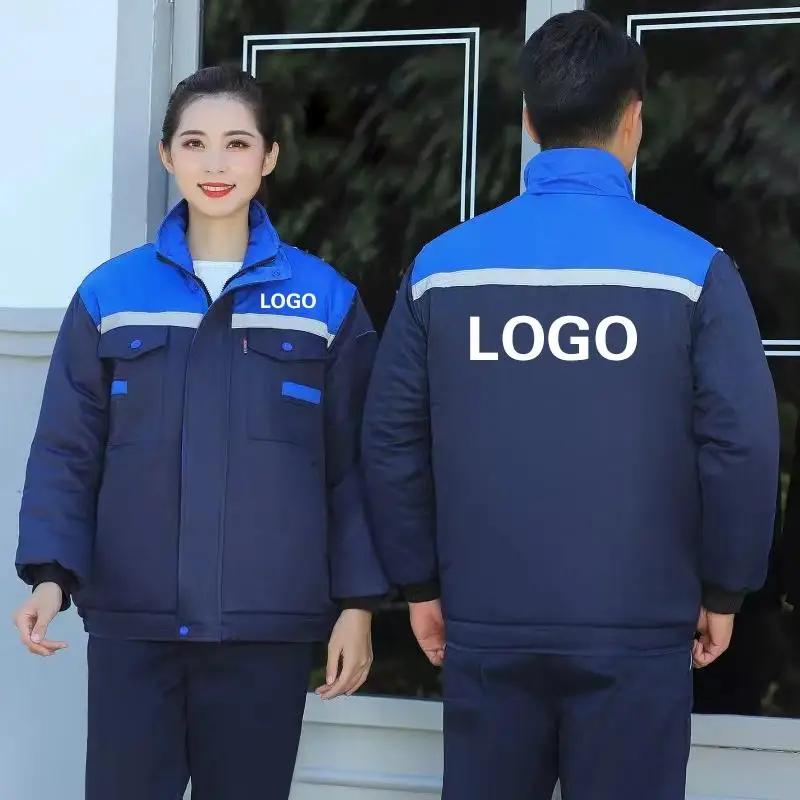 Winter Thick Reflective Strip Cotton Clothing Welding Auto Repair Factory Wear-resistant Dirt Resistant Work Clothes Print LOGO