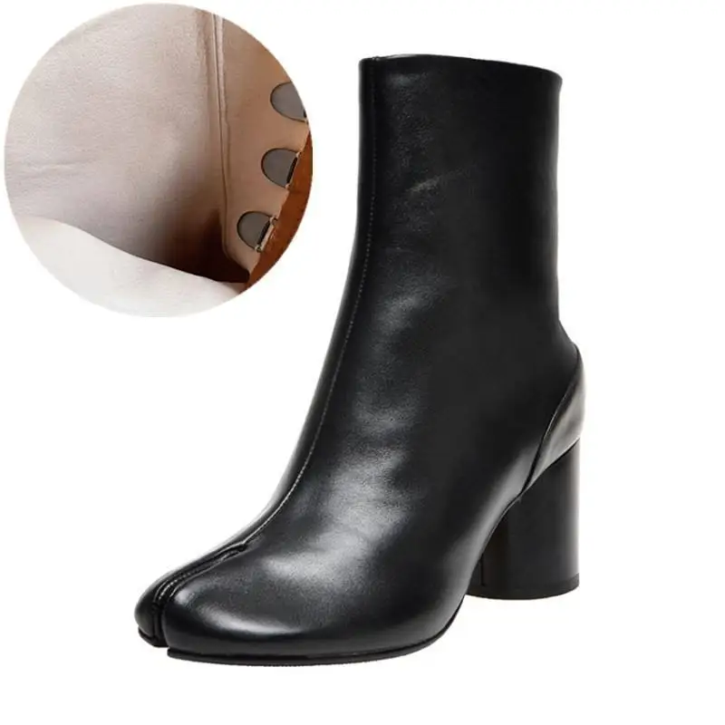 New Brand Design Tabi Boots Women Round High Heels Woman Shoes Fashion Split Toe Ankle Boots Women Botas De Mujer Zapatos Mujer