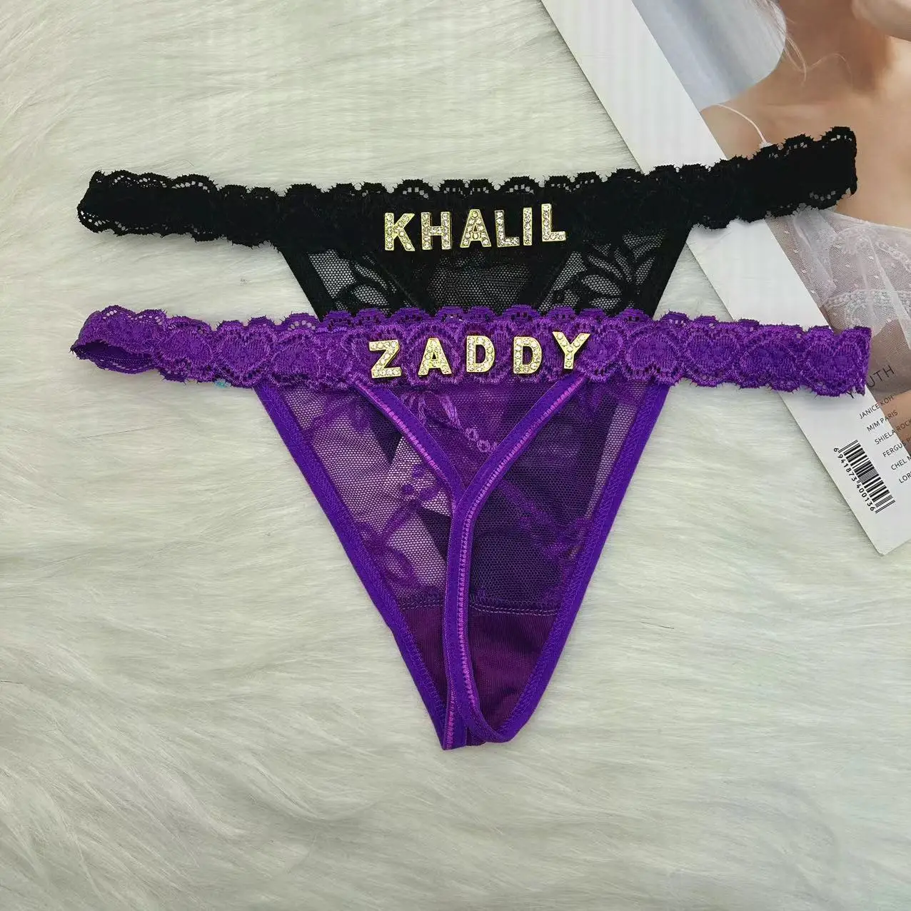 

2pack 2024 Custom Thong with Name Personality G-string Thongs Tanga Bling Thongs with His Name Sexy G-String Jewelry Girl Gift