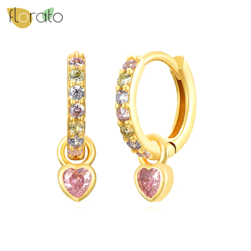 925 Sterling Silver Ear Needle Gorgeous Dreamy Gold Hoop Earrings Colorful Zircon Heart Series Earrings for Women Jewelry Gifts