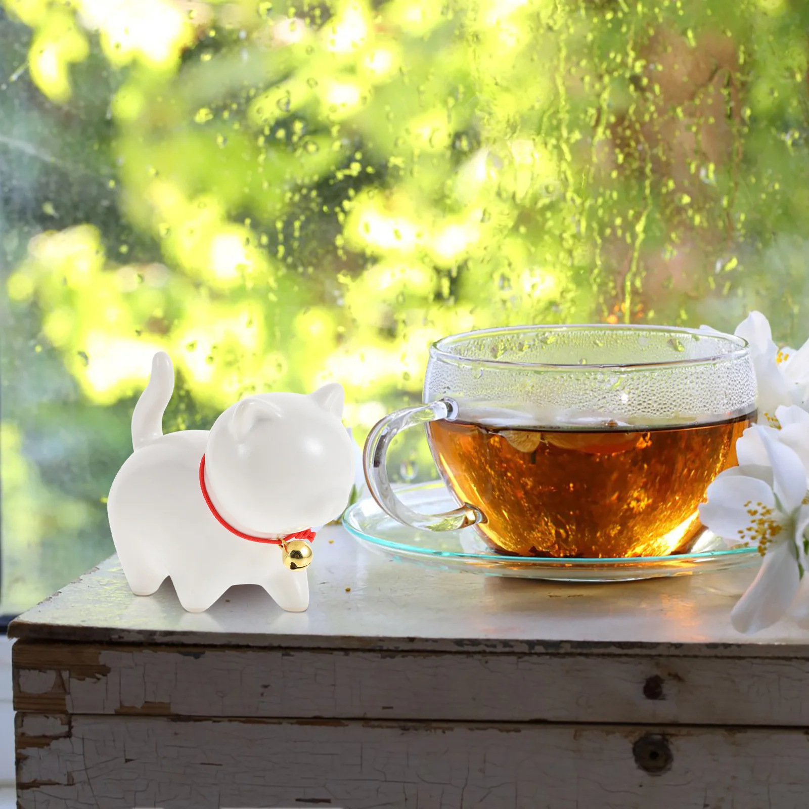 

Ceramic Cat Decoration Cute Cartoon Kitten Bell Ornament Stable Base Desktop Porcelain Office Ornament