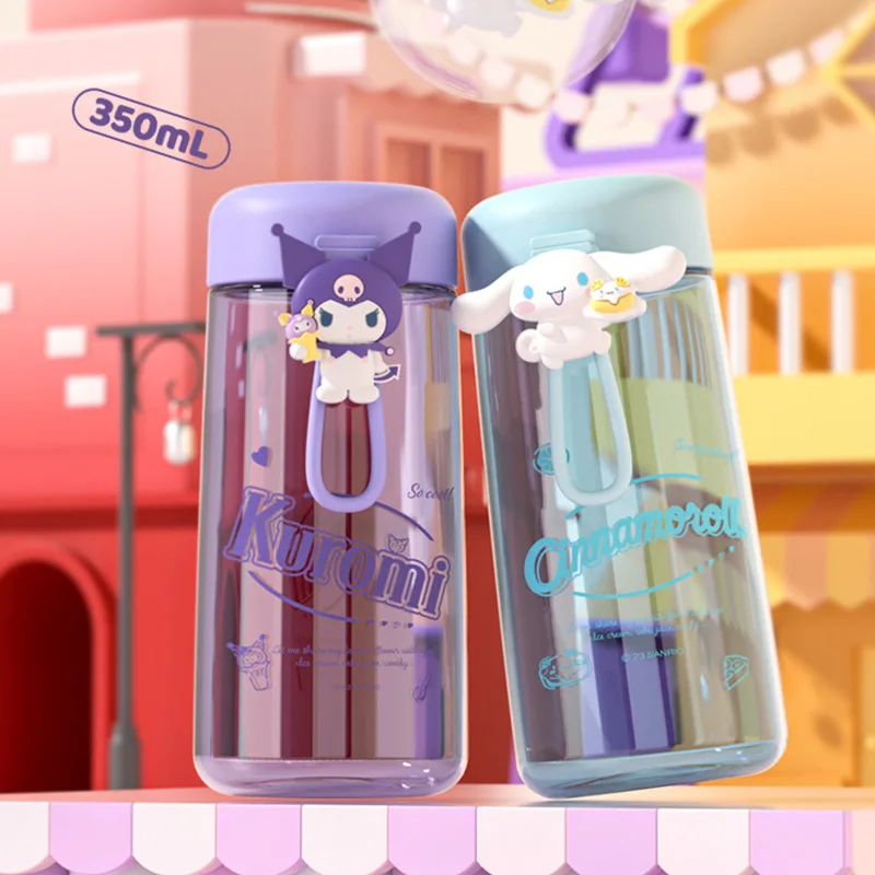 Botella de agua Sanrio Kawaii Kuromi Cinnamoroll, vaso de plástico de paja transparente, Tritan, Pochacco de Anime, regalo para el hogar, 350ML