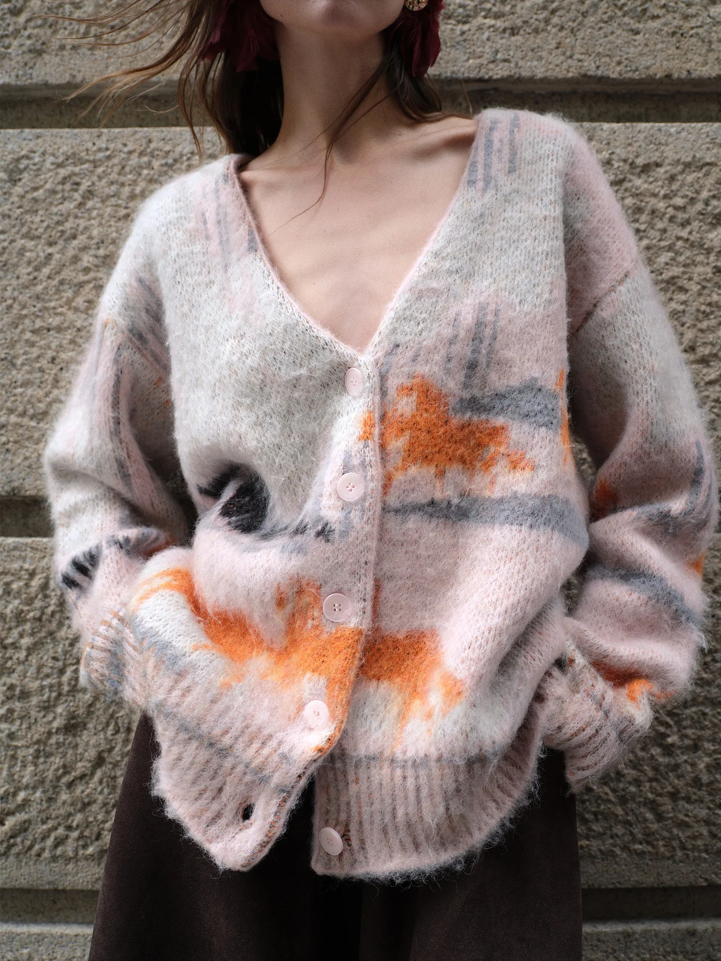 

Новогодний кардиган из верблюжьей шерсти RoseLingLing, женский вязаный свитер с V-образным вырезом, мягкий, с длинными рукавами, утепленное пальто