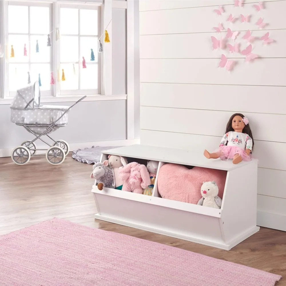 Two Bin Stackable Toy Storage Organizer - Modular Wood Panel for Toys, Books & Crafts