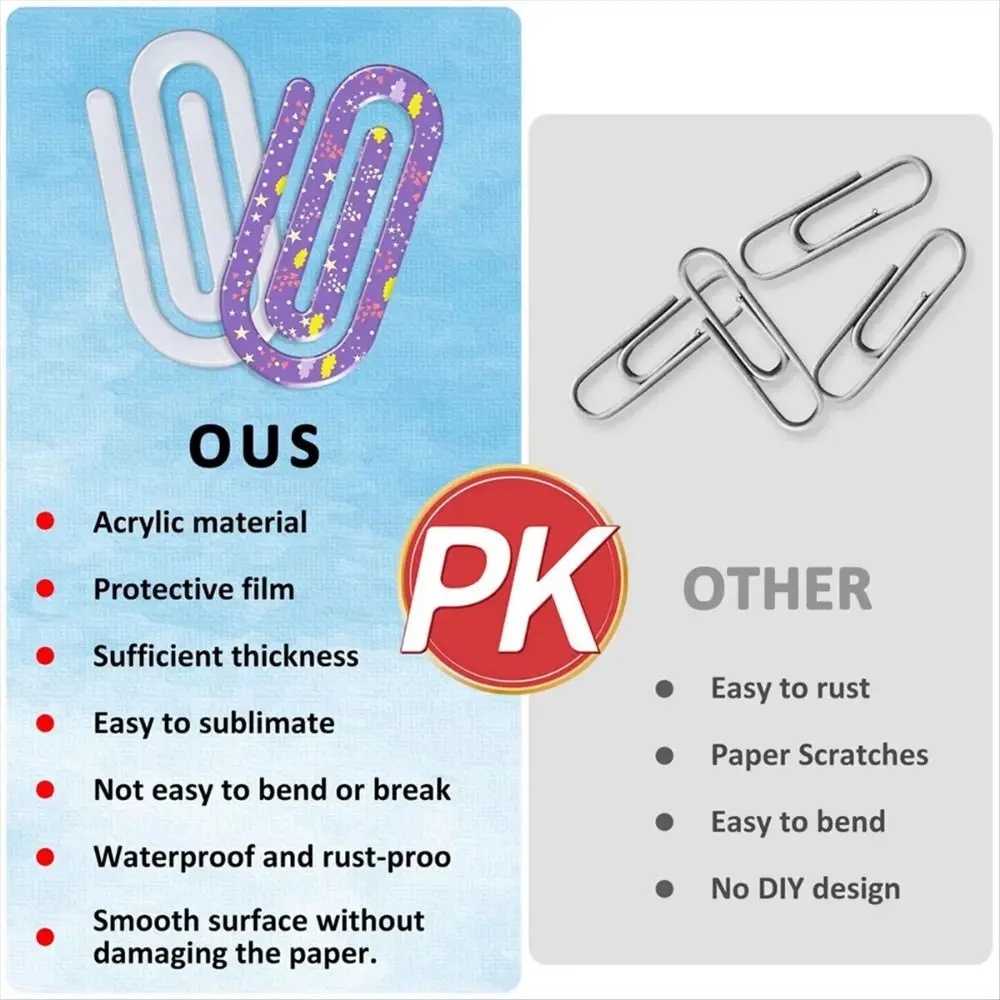 10Pcs Acrylic DIY Bookmarks Sublimation Blanks Ornaments Acrylic Paper Clips Clear Transparent Unfinished Bookmarkers