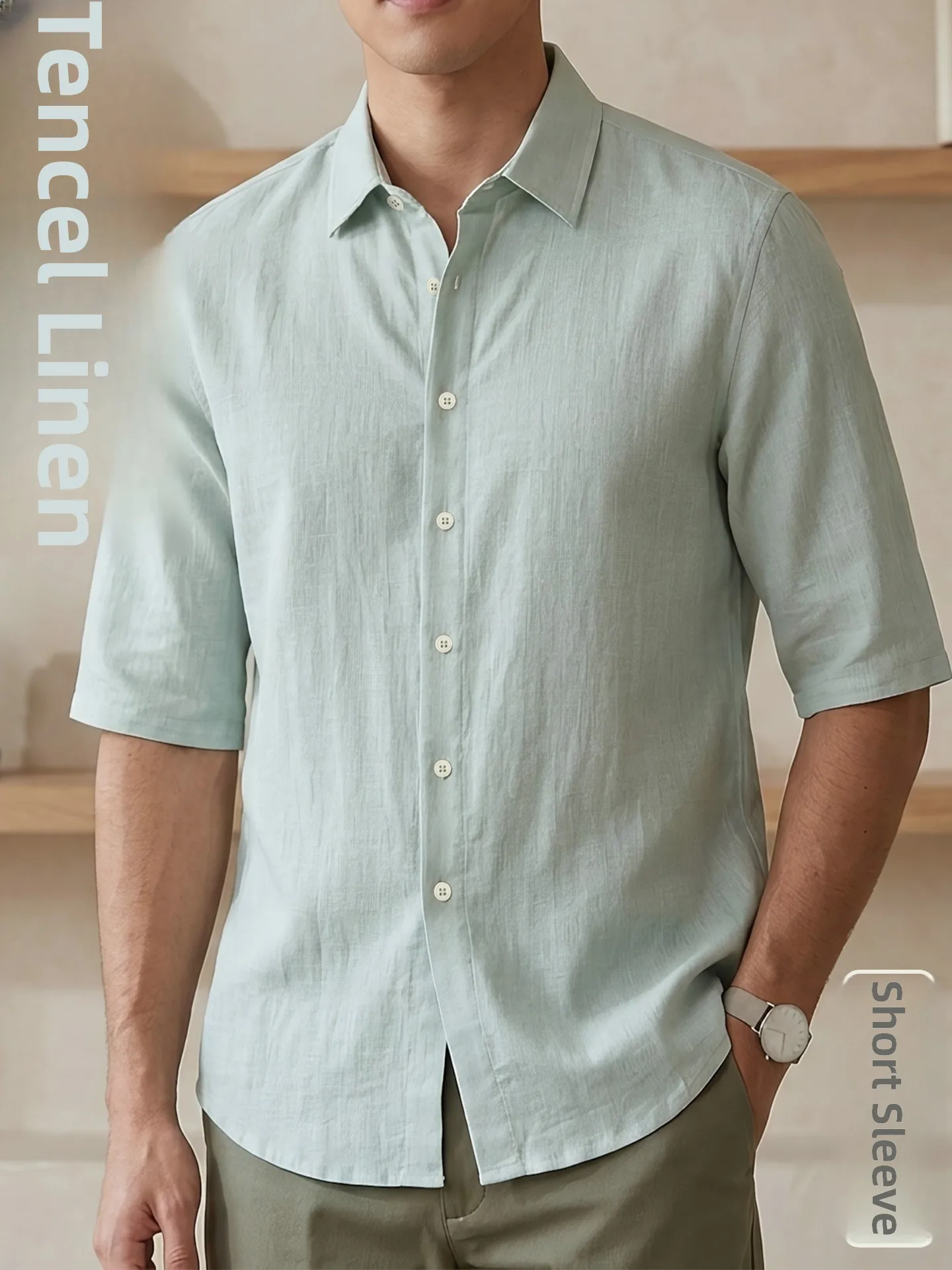 camisa-de-manga-tres-cuartos-para-hombre-lu-jun-informal-transpirable-de-lino-con-sensacion-refrescante-cuello-abotonado