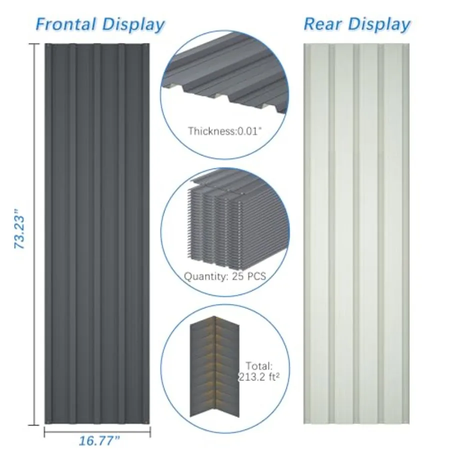 Metal Roof Panels 25 pcs 213 ft² Galvanized Steel Corrugated Tin Roofing Panels Gazebo Top Cover Garages, Sheds, Stables and Mo